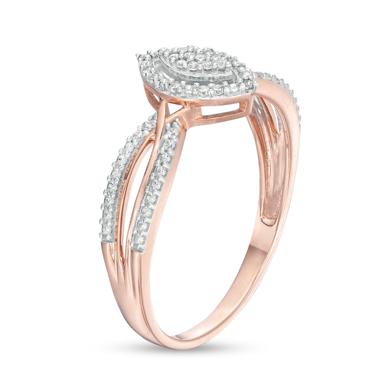 Main Image 3 of 1/15 CT. T.W. Marquise-Shaped Multi-Diamond Frame Twisted Split Shank Promise Ring in 10K Rose Gold