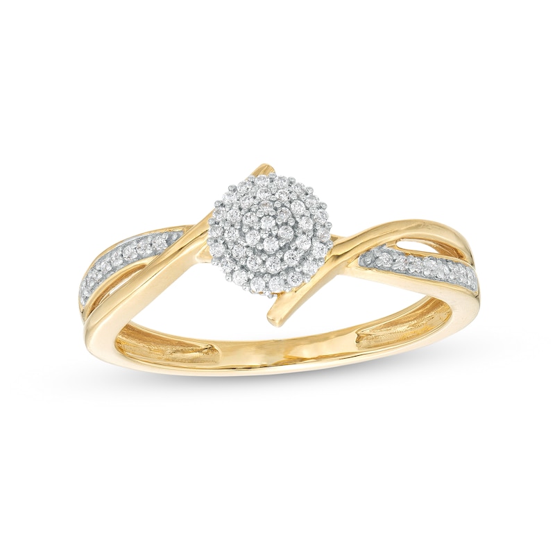 Main Image 1 of 1/6 CT. T.W. Multi-Diamond Bypass Crossover Split Shank Promise Ring in 10K Gold