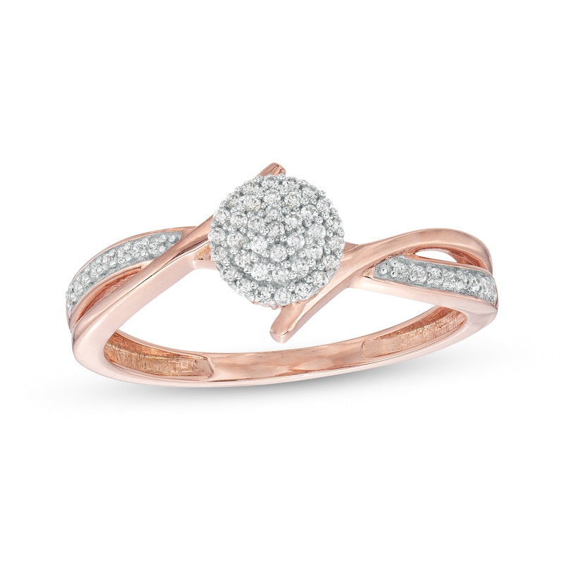 Main Image 1 of 1/6 CT. T.W. Multi-Diamond Bypass Crossover Split Shank Promise Ring in 10K Rose Gold