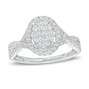 Thumbnail Image 1 of 1/2 CT. T.W. Oval-Shape Multi-Diamond Frame Twist Shank Engagement Ring in 10K White Gold