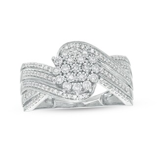 1/4 CT. T.W. Multi-Diamond Flower Bypass Multi-Row Split Shank Ring in 10K White Gold