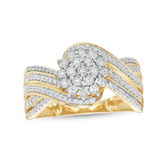 1/4 CT. T.w. Multi-Diamond Flower Bypass Multi-Row Split Shank Ring in 10K Gold