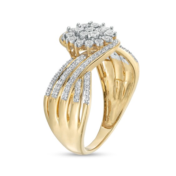 1/4 CT. T.w. Multi-Diamond Flower Bypass Multi-Row Split Shank Ring in 10K Gold