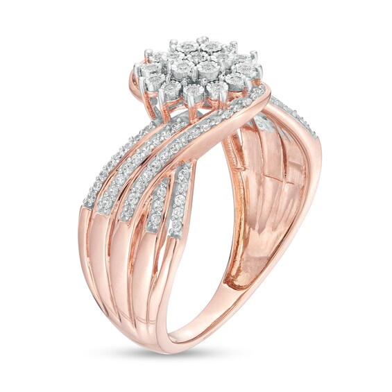 1/4 CT. T.w. Multi-Diamond Flower Bypass Multi-Row Split Shank Ring in 10K Rose Gold