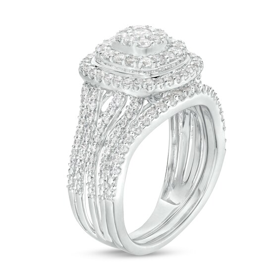 1 CT. T.w. Cushion-Shape Multi-Diamond Frame Bridal Set in 10K White Gold