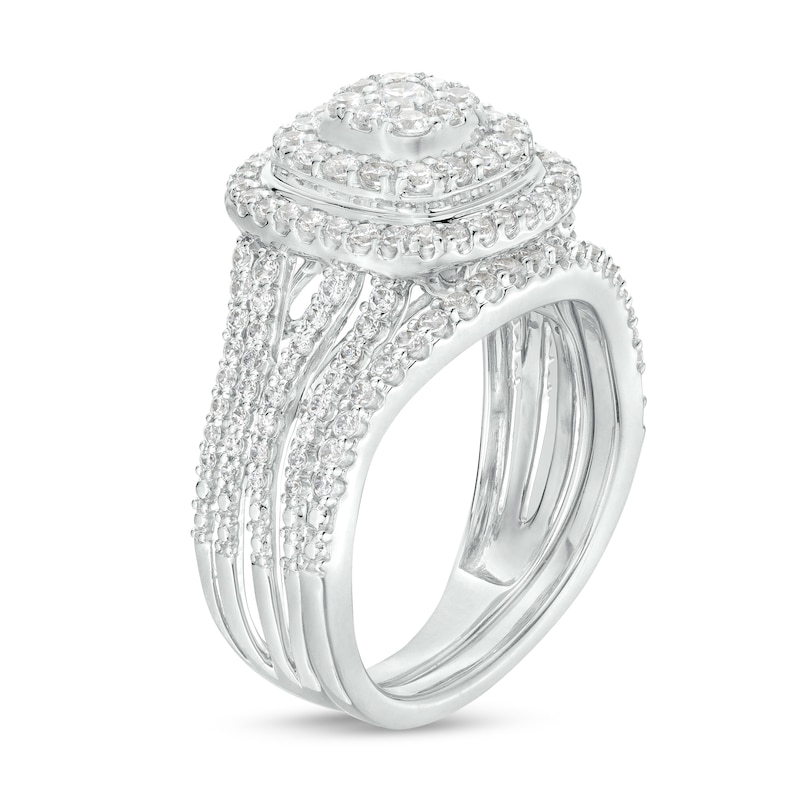 Main Image 3 of 1 CT. T.W. Cushion-Shape Multi-Diamond Frame Bridal Set in 10K White Gold