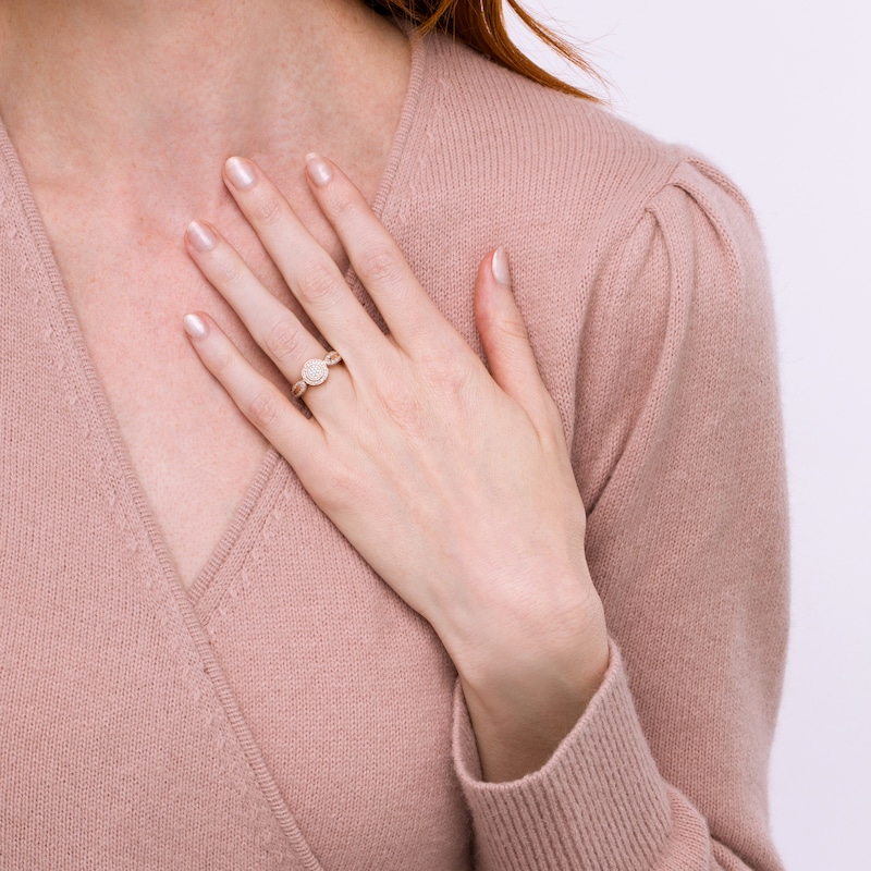 Main Image 2 of 1/10 CT. T.W. Multi-Diamond Frame Loop Shank Promise Ring in 10K Rose Gold