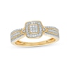 Thumbnail Image 1 of 1/15 CT. T.W. Cushion-Shaped Multi-Diamond Beaded Frame Chevron Side Accent Triple Row Promise Ring in 10K Gold