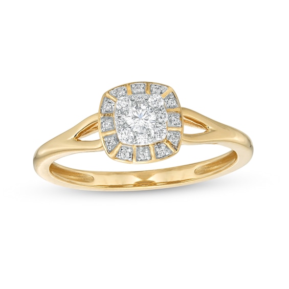 1/5 CT. T.w. Cushion-Shaped Multi-Diamond Frame Split Shank Promise Ring in 10K Gold