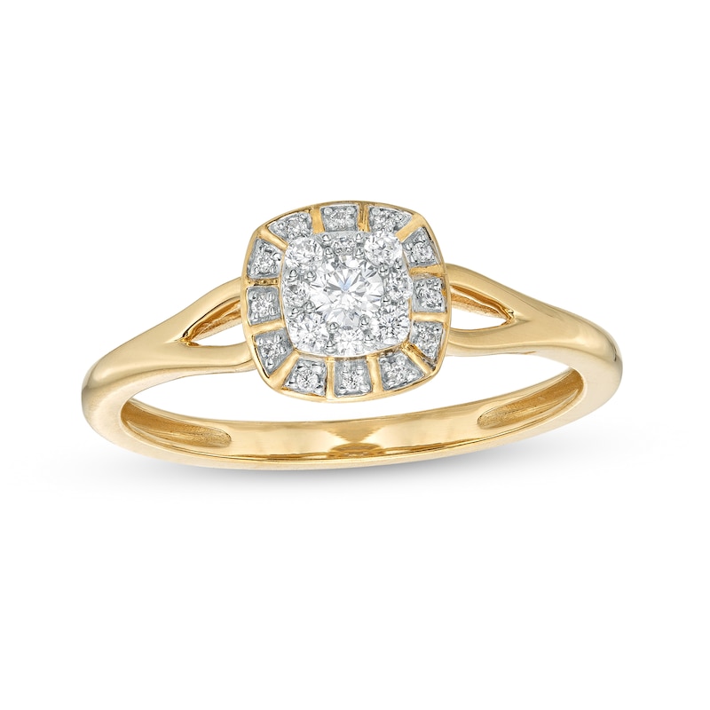 Main Image 1 of 1/5 CT. T.W. Cushion-Shaped Multi-Diamond Frame Split Shank Promise Ring in 10K Gold