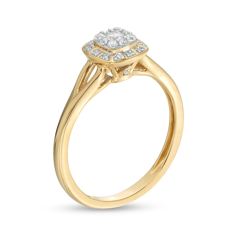 Main Image 3 of 1/5 CT. T.W. Cushion-Shaped Multi-Diamond Frame Split Shank Promise Ring in 10K Gold