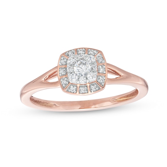 1/5 CT. T.w. Cushion-Shaped Multi-Diamond Frame Split Shank Promise Ring in 10K Rose Gold