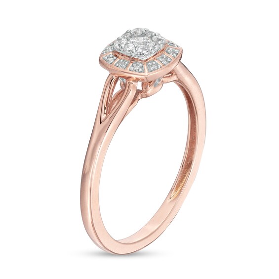 1/5 CT. T.w. Cushion-Shaped Multi-Diamond Frame Split Shank Promise Ring in 10K Rose Gold