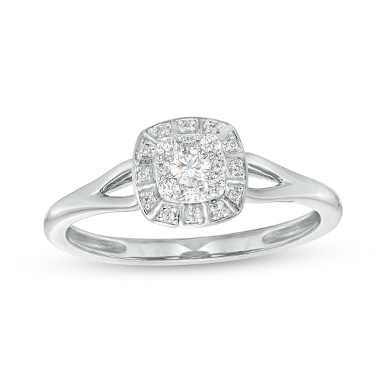 1/5 CT. T.w. Cushion-Shaped Multi-Diamond Frame Split Shank Promise Ring in 10K White Gold