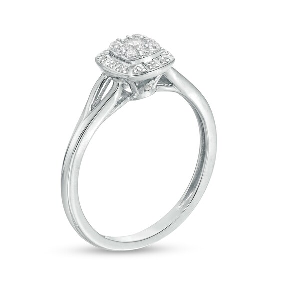 1/5 CT. T.w. Cushion-Shaped Multi-Diamond Frame Split Shank Promise Ring in 10K White Gold