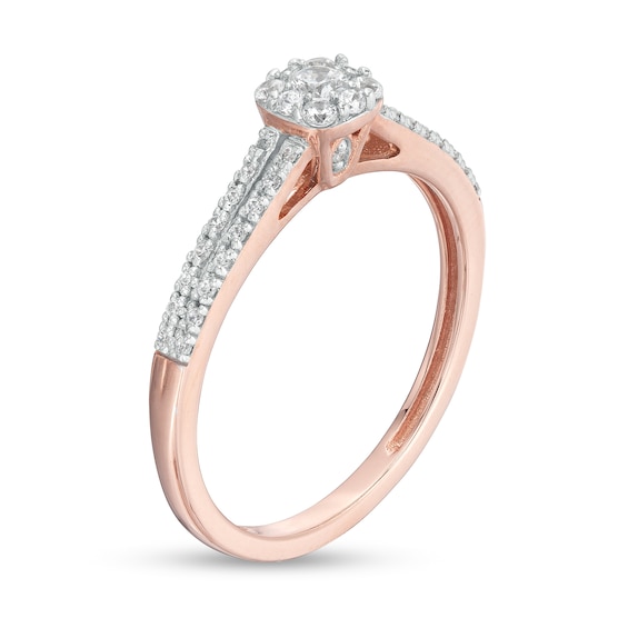 1/4 CT. T.w. Cushion-Shaped Multi-Diamond Dainty Split Shank Promise Ring in 10K Rose Gold