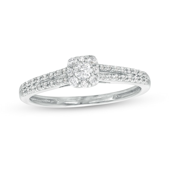 1/4 CT. T.w. Cushion-Shaped Multi-Diamond Dainty Split Shank Promise Ring in 10K White Gold