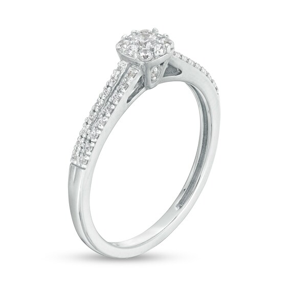 1/4 CT. T.w. Cushion-Shaped Multi-Diamond Dainty Split Shank Promise Ring in 10K White Gold