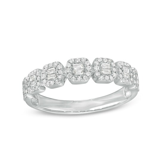 1/3 CT. T.w. Emerald-Shape Multi-Diamond Frame Ring in 10K White Gold