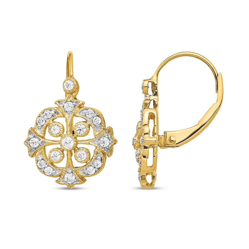 Main Image 1 of 1/3 CT. T.W. Diamond Frame Vintage-Style Compass Drop Earrings in 14K Gold