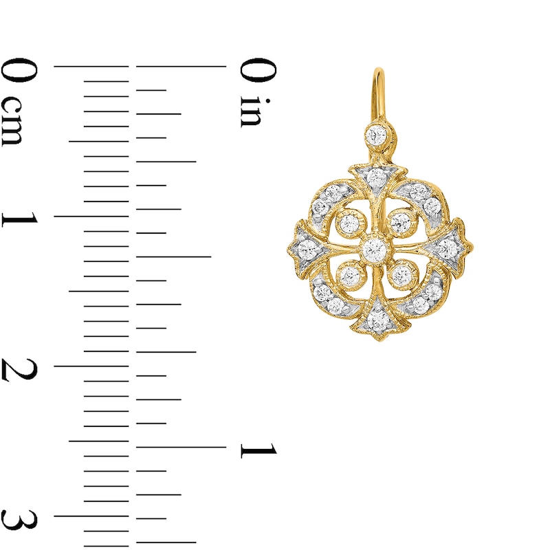 Main Image 2 of 1/3 CT. T.W. Diamond Frame Vintage-Style Compass Drop Earrings in 14K Gold