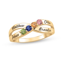 Mother's Gemstone Engravable Split Shank Ring (2-4 Stones and Lines)