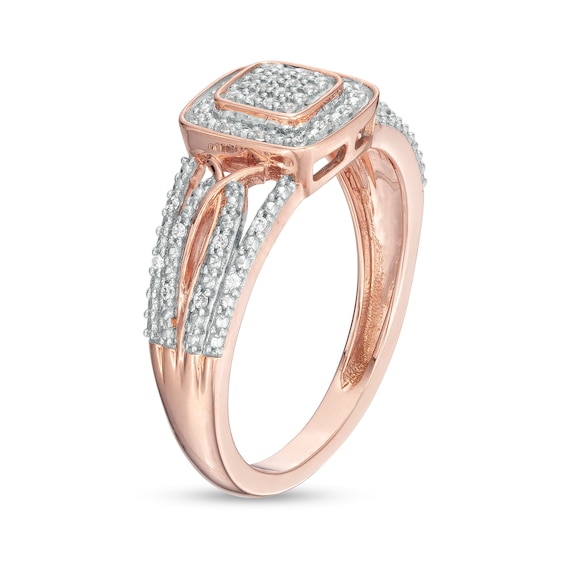 1/8 CT. T.w. Cushion-Shaped Multi-Diamond Beaded Frame Multi-Row Twisted Split Shank Promise Ring in 10K Rose Gold