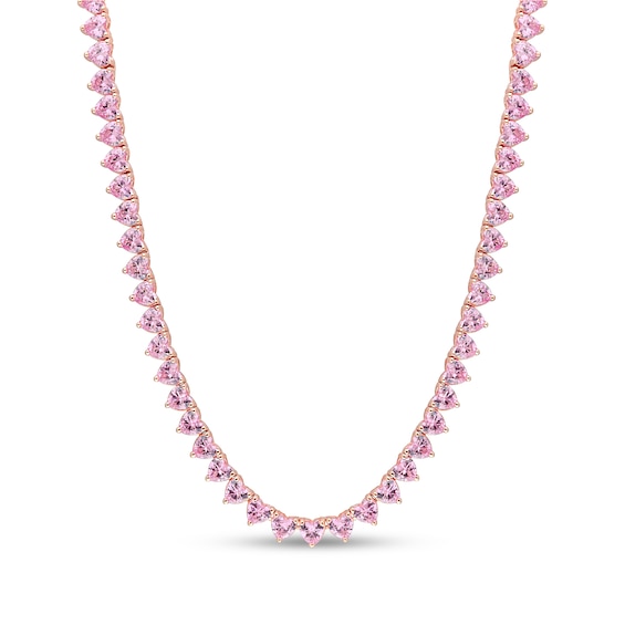 4.0mm Heart-Shaped Pink Lab-Created Sapphire Tennis Necklace in Sterling Silver with Rose Rhodium