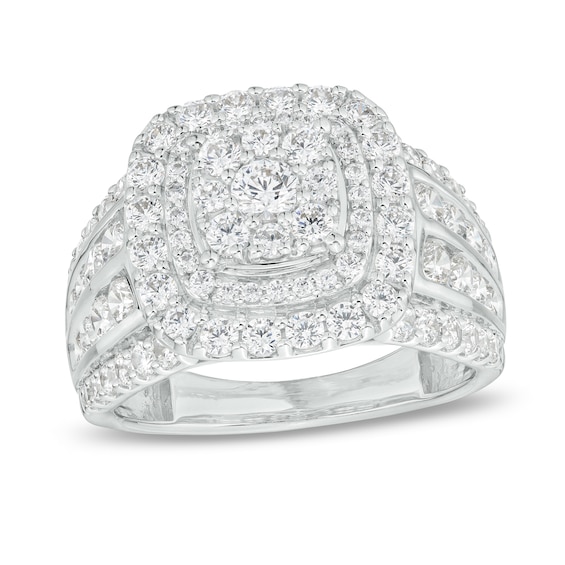 2 CT. T.w. Cushion-Shape Multi-Diamond Frame Multi-Row Engagement Ring in 10K White Gold