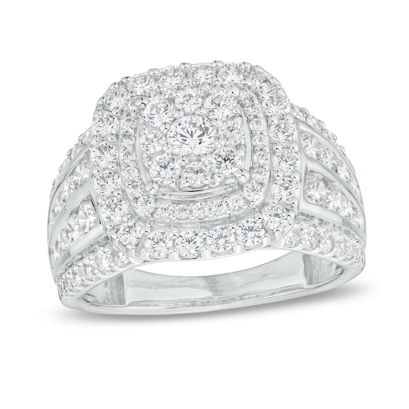 Main Image 1 of 2 CT. T.W. Cushion-Shape Multi-Diamond Frame Multi-Row Engagement Ring in 10K White Gold