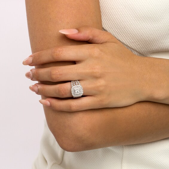 2 CT. T.w. Cushion-Shape Multi-Diamond Frame Multi-Row Engagement Ring in 10K White Gold