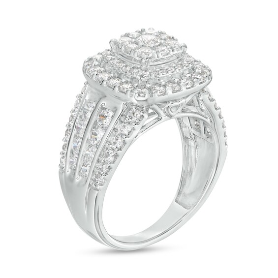 2 CT. T.w. Cushion-Shape Multi-Diamond Frame Multi-Row Engagement Ring in 10K White Gold