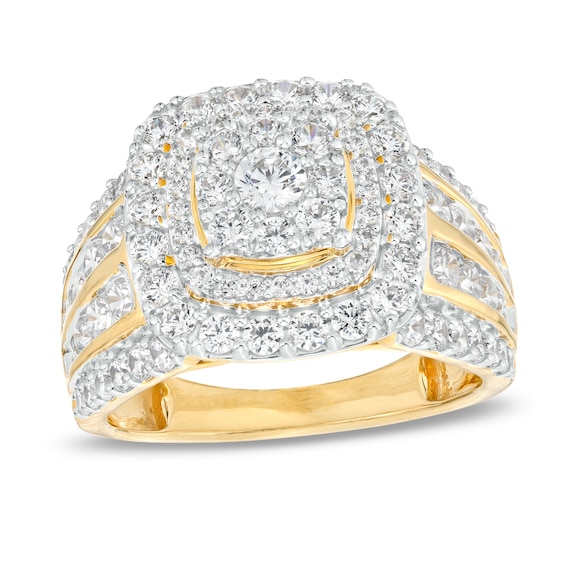 2 CT. T.w. Cushion-Shape Multi-Diamond Frame Multi-Row Engagement Ring in 10K Gold