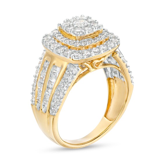 2 CT. T.w. Cushion-Shape Multi-Diamond Frame Multi-Row Engagement Ring in 10K Gold