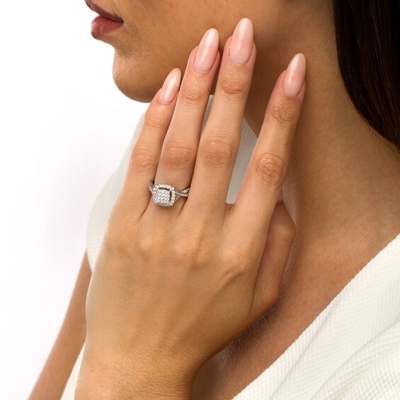 1/2 CT. T.w. Cushion-Shape Multi-Diamond Frame Twist Shank Engagement Ring in 10K Gold