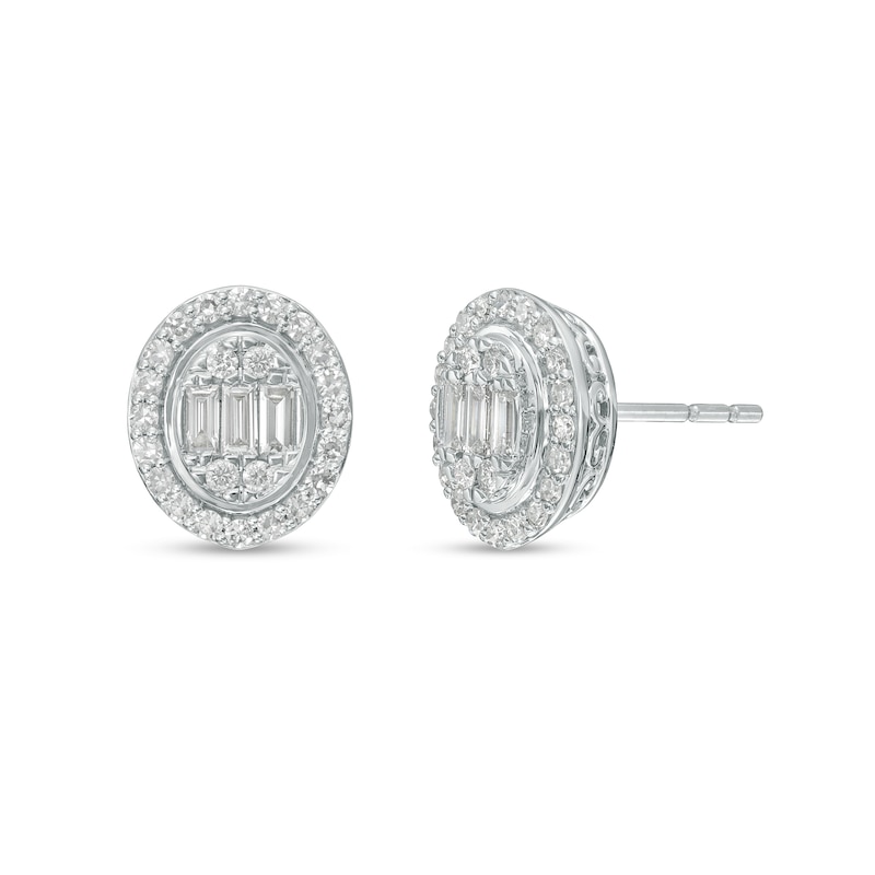 Marilyn Monroe™ Collection 1/2 CT. T.W. Oval-Shaped Multi-Diamond Frame Stud Earrings in 10K White Gold