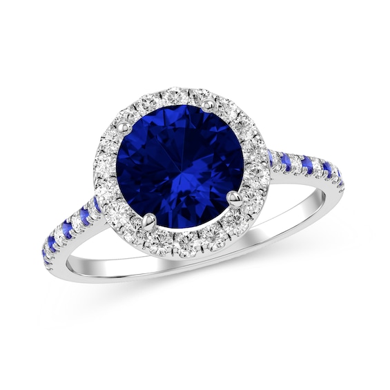 Sapphire and Diamond Engagement Ring in 10K White Gold