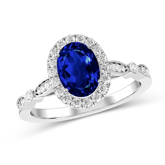 Oval Sapphire and Diamond Engagement Ring in 10K White Gold