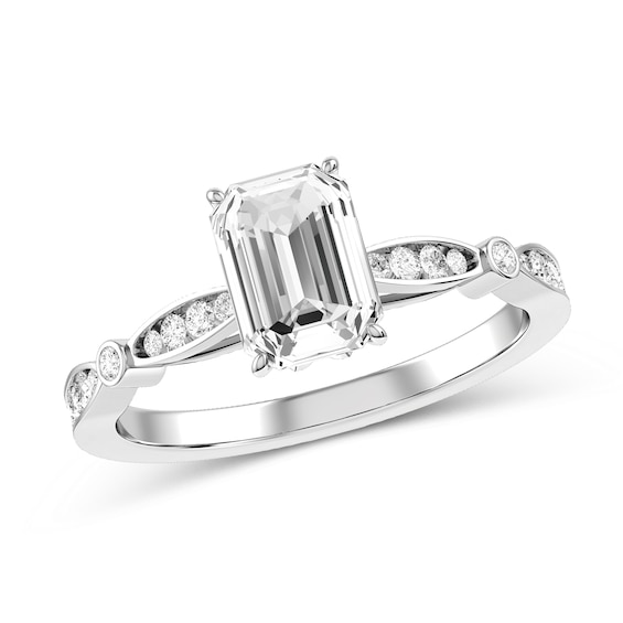 Emerald-Cut Diamond Engagement Ring in 10K White Gold