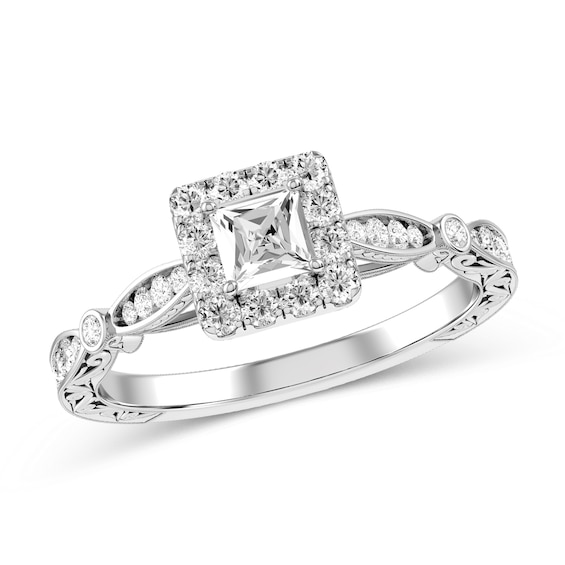 Princess-Cut Diamond Engagement Ring in 10K White Gold