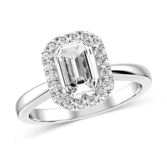 Emerald-Cut Diamond Engagement Ring in 10K White Gold