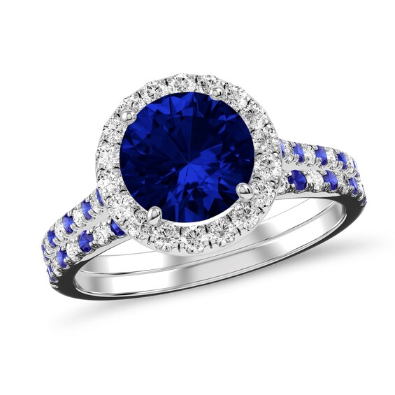 Sapphire and Diamond Bridal Set in 10K White Gold