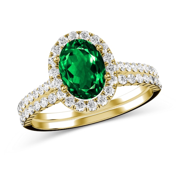 Oval Emerald and Diamond Bridal Set in 10K Gold