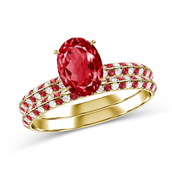 Oval Ruby and Diamond Bridal Set in 10K Gold