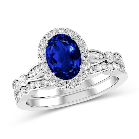 Oval Sapphire and Diamond Bridal Set in 10K White Gold