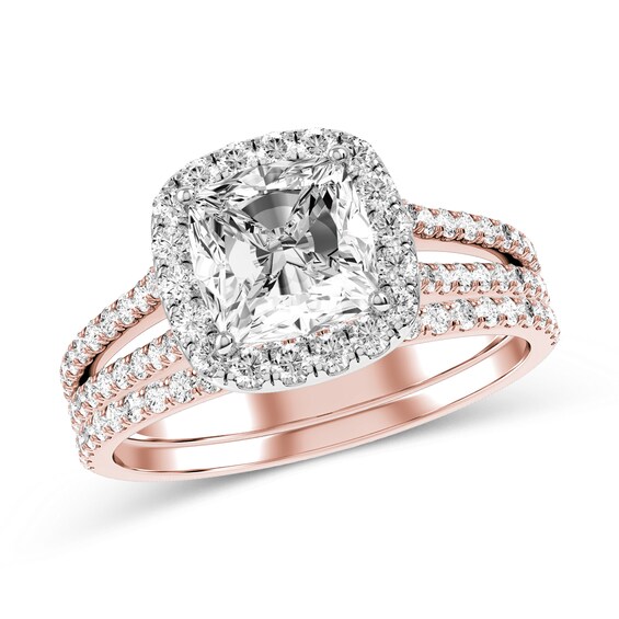 Cushion-Cut Diamond Bridal Set in 10K Two-Tone Gold