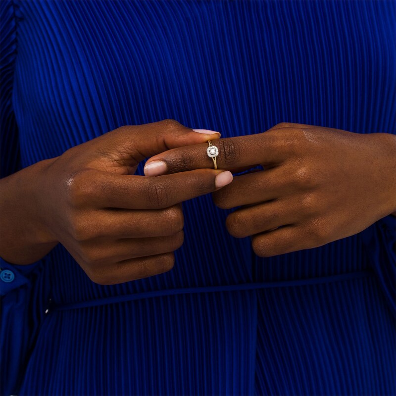 Main Image 2 of Cherished Promise Collection™ 1/8 CT. T.W. Princess-Cut Diamond Cushion Frame Split Shank Promise Ring in 10K Gold