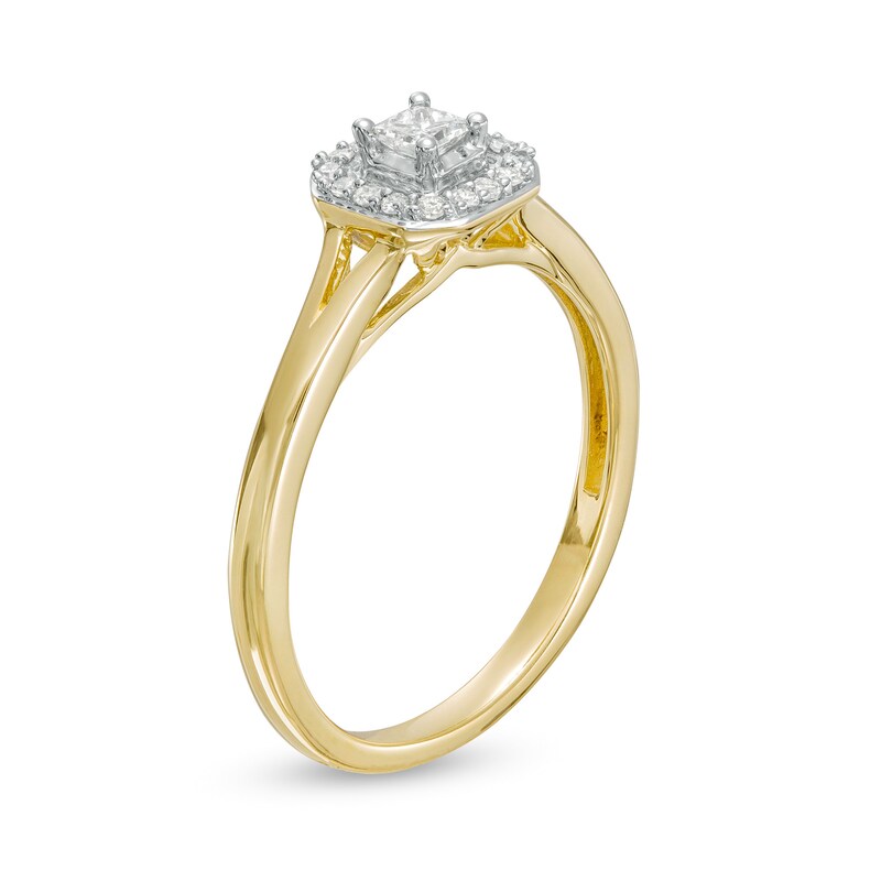 Main Image 3 of Cherished Promise Collection™ 1/8 CT. T.W. Princess-Cut Diamond Cushion Frame Split Shank Promise Ring in 10K Gold