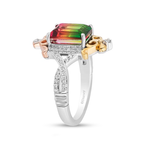 Enchanted Disney Cinderella Watermelon Quartz and 1/6 CT. T.w. Diamond Stepsister Ring in Sterling Silver and 10K Gold