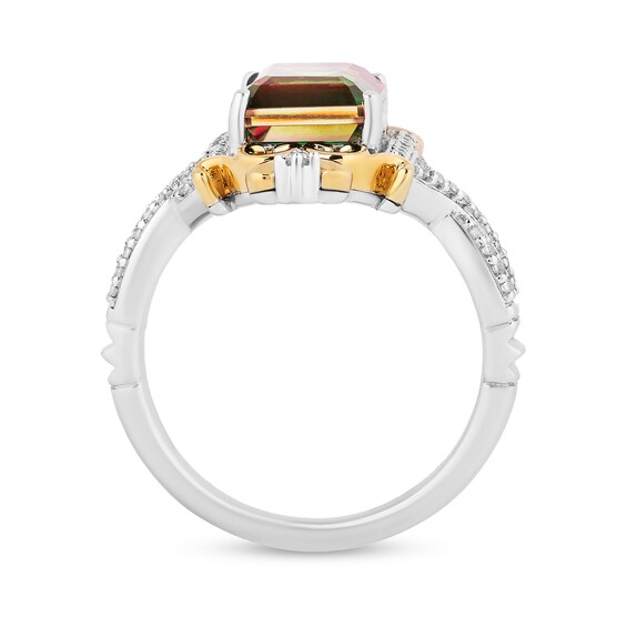 Enchanted Disney Cinderella Watermelon Quartz and 1/6 CT. T.w. Diamond Stepsister Ring in Sterling Silver and 10K Gold